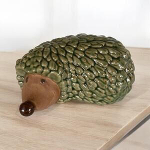 Hand Painted Ceramic Green Hedgehog Faerie Fairy Garden Figure Outdoor Figurine